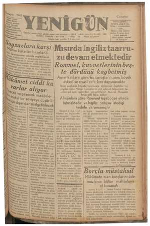 Yenigün (Antakya) Gazetesi 7 Kasım 1942 kapağı