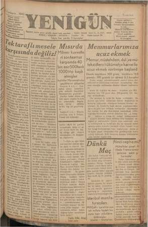 Yenigün (Antakya) Gazetesi 9 Kasım 1942 kapağı