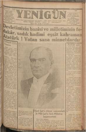 Yenigün (Antakya) Gazetesi 10 Kasım 1942 kapağı