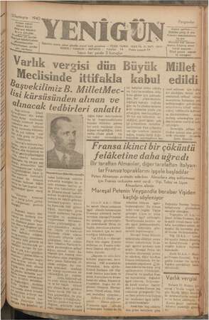 Yenigün (Antakya) Gazetesi 12 Kasım 1942 kapağı