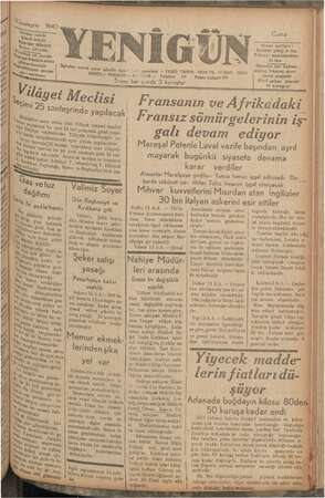 Yenigün (Antakya) Gazetesi 13 Kasım 1942 kapağı