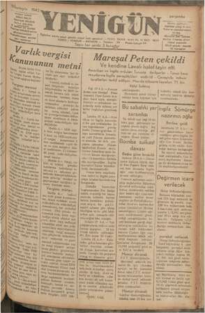 Yenigün (Antakya) Gazetesi 19 Kasım 1942 kapağı