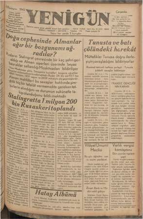 Yenigün (Antakya) Gazetesi 25 Kasım 1942 kapağı