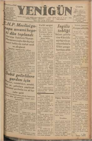 Yenigün (Antakya) Gazetesi 2 Aralık 1942 kapağı
