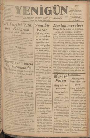 Yenigün (Antakya) Gazetesi 8 Aralık 1942 kapağı