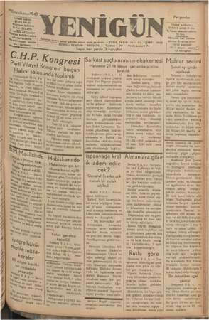 Yenigün (Antakya) Gazetesi 10 Aralık 1942 kapağı