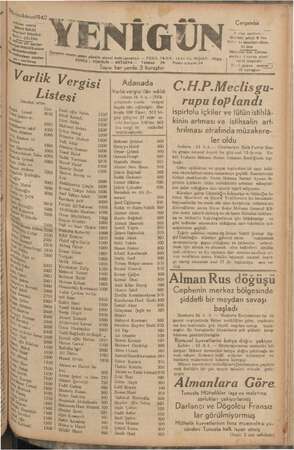 Yenigün (Antakya) Gazetesi 16 Aralık 1942 kapağı