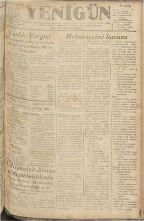 Yenigün (Antakya) Gazetesi 31 Aralık 1942 kapağı