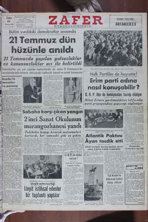 Zafer Gazetesi 22 Temmuz 1949 kapağı