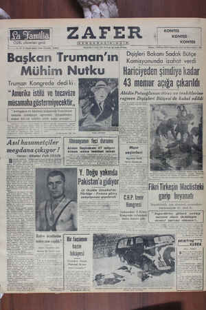 Zafer Gazetesi 5 Ocak 1950 kapağı