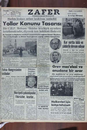 Zafer Gazetesi 2 Şubat 1950 kapağı