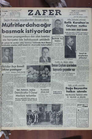 Zafer Gazetesi 9 Şubat 1950 kapağı