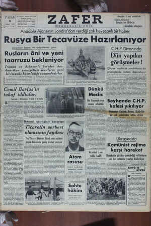 Zafer Gazetesi 12 Şubat 1950 kapağı