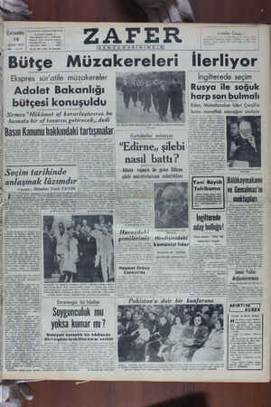 Zafer Gazetesi 15 Şubat 1950 kapağı