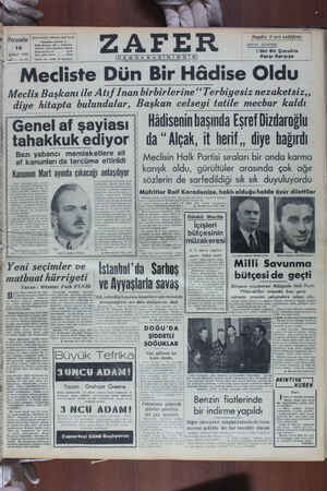 Zafer Gazetesi 16 Şubat 1950 kapağı