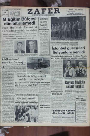 Zafer Gazetesi 19 Şubat 1950 kapağı