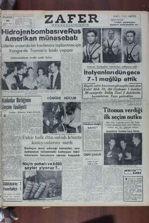 Zafer Gazetesi 20 Şubat 1950 kapağı