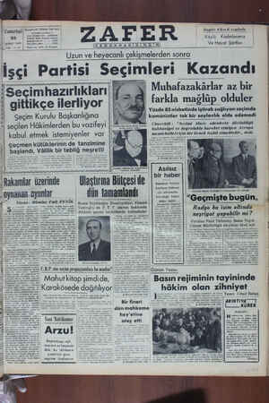 Zafer Gazetesi 25 Şubat 1950 kapağı