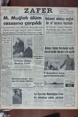 Zafer Gazetesi 3 Mart 1950 kapağı
