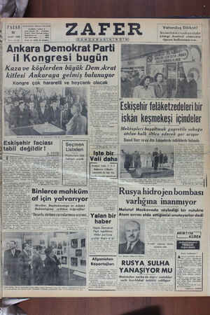 Zafer Gazetesi 12 Mart 1950 kapağı