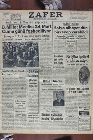 Zafer Gazetesi 15 Mart 1950 kapağı
