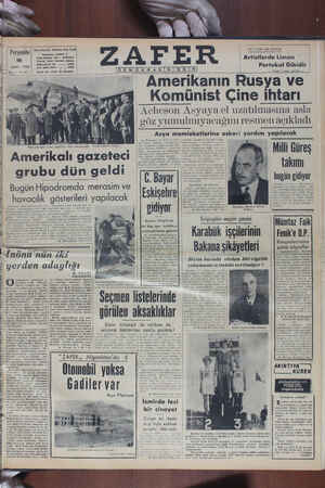 Zafer Gazetesi 16 Mart 1950 kapağı