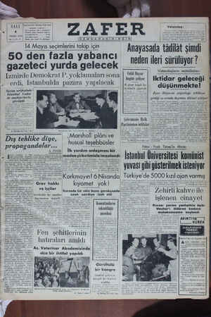 Zafer Gazetesi 4 Nisan 1950 kapağı