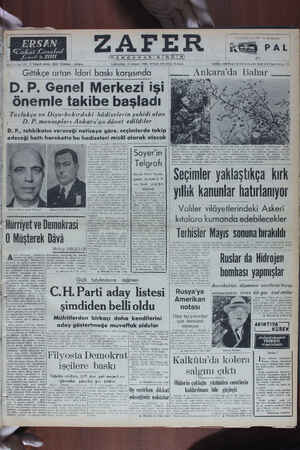      ZAFER <a îf_â PAL TEHEERASINTNBIR ydresi: Zafer Gazetesi - Ankar ÇARSAMBA 19 NİSAN. 1950 * Fiyatı her yerde 10 kurus....