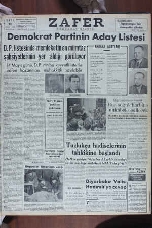 Zafer Gazetesi 25 Nisan 1950 kapağı