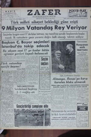    ZOKERMLAY * ZAFER | D E M O K R A S N NDİR PAZAR 14 MAYIS 1950 * Fiyalı her yerde TC Türk mılletı nihayet bekledıgı ğune