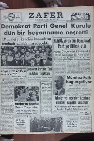 Zafer Gazetesi 19 Mayıs 1950 kapağı