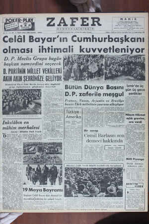 Zafer Gazetesi 20 Mayıs 1950 kapağı