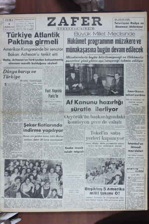 Zafer Gazetesi 2 Haziran 1950 kapağı