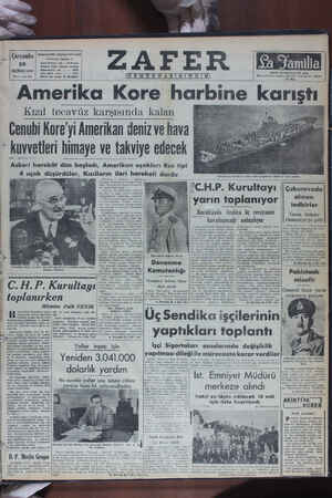 Zafer Gazetesi 28 Haziran 1950 kapağı