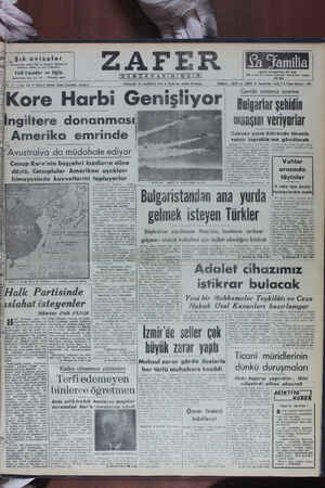 Zafer Gazetesi 29 Haziran 1950 kapağı