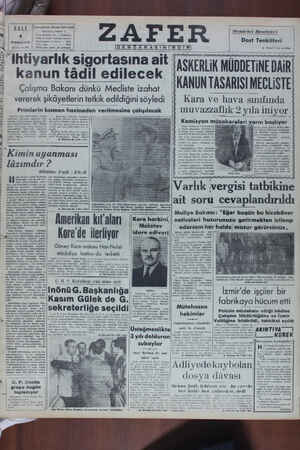 Zafer Gazetesi 4 Temmuz 1950 kapağı