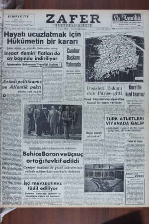 Zafer Gazetesi 30 Temmuz 1950 kapağı