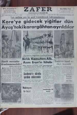 Zafer Gazetesi 9 Ağustos 1950 kapağı