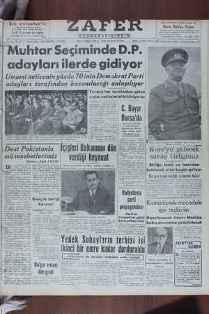 Zafer Gazetesi 15 Ağustos 1950 kapağı