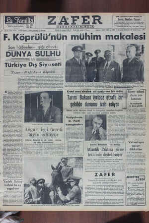 Zafer Gazetesi 20 Ağustos 1950 kapağı