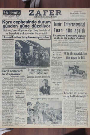 Zafer Gazetesi 21 Ağustos 1950 kapağı