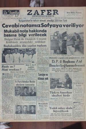 Zafer Gazetesi 23 Ağustos 1950 kapağı