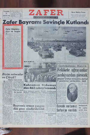 Zafer Gazetesi 31 Ağustos 1950 kapağı