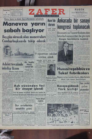 Zafer Gazetesi 9 Eylül 1950 kapağı
