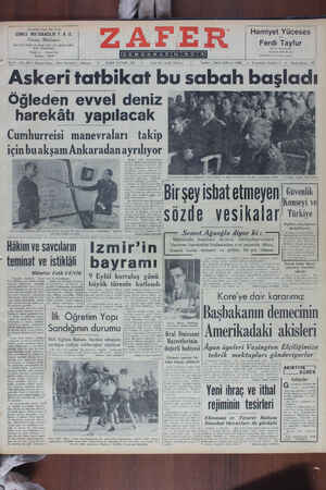 Zafer Gazetesi 10 Eylül 1950 kapağı