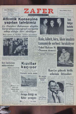 Zafer Gazetesi 19 Eylül 1950 kapağı