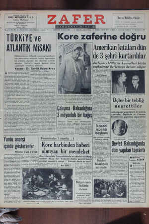 Zafer Gazetesi 20 Eylül 1950 kapağı