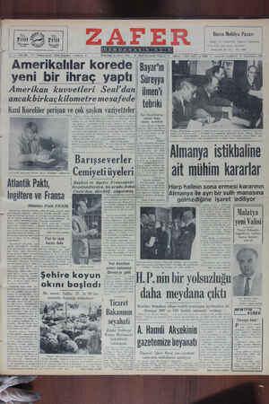 Zafer Gazetesi 21 Eylül 1950 kapağı