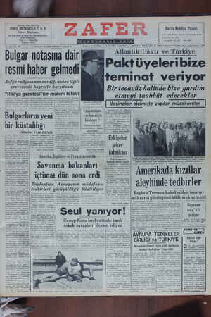 Zafer Gazetesi 24 Eylül 1950 kapağı