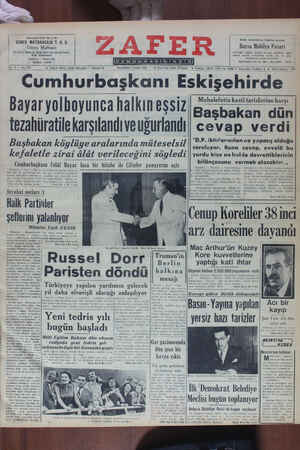 Zafer Gazetesi 2 Ekim 1950 kapağı